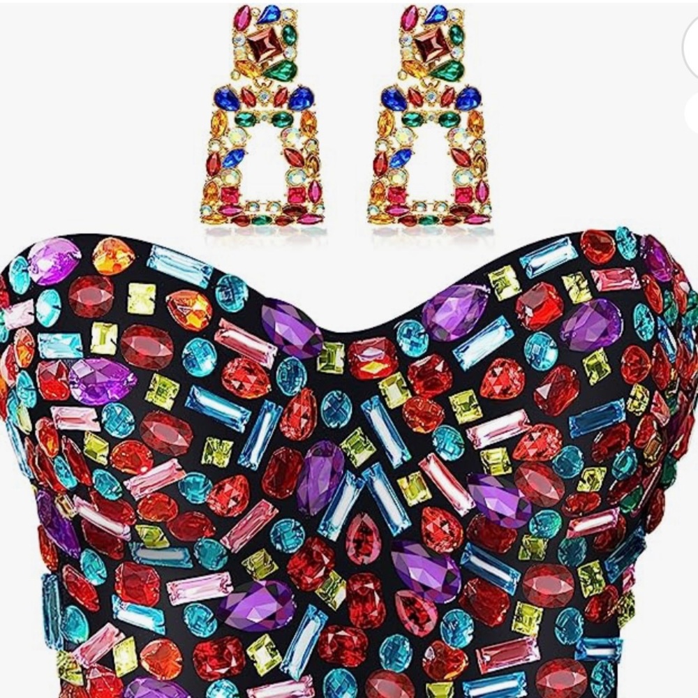 Bejeweled Rhinestone Corset Top + Earrings Bundle